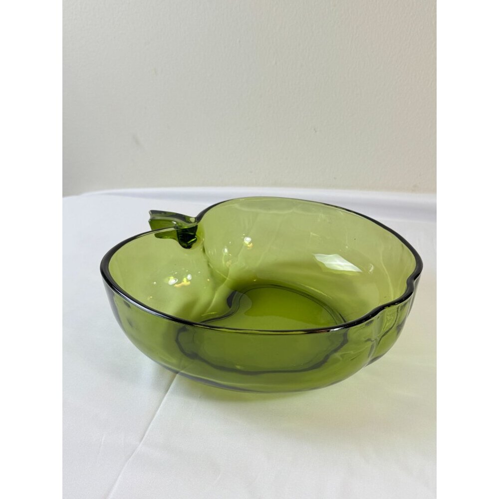 Hazel Atlas Large Apple-Shaped Green Glass Fruit Bowl Centerpiece Decor 10" - Picture 8 of 9